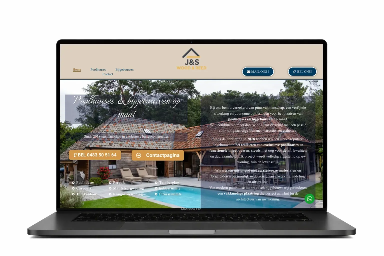 Website voor poolhouse specialist ontworpen door webdesign bureau Antwerpen