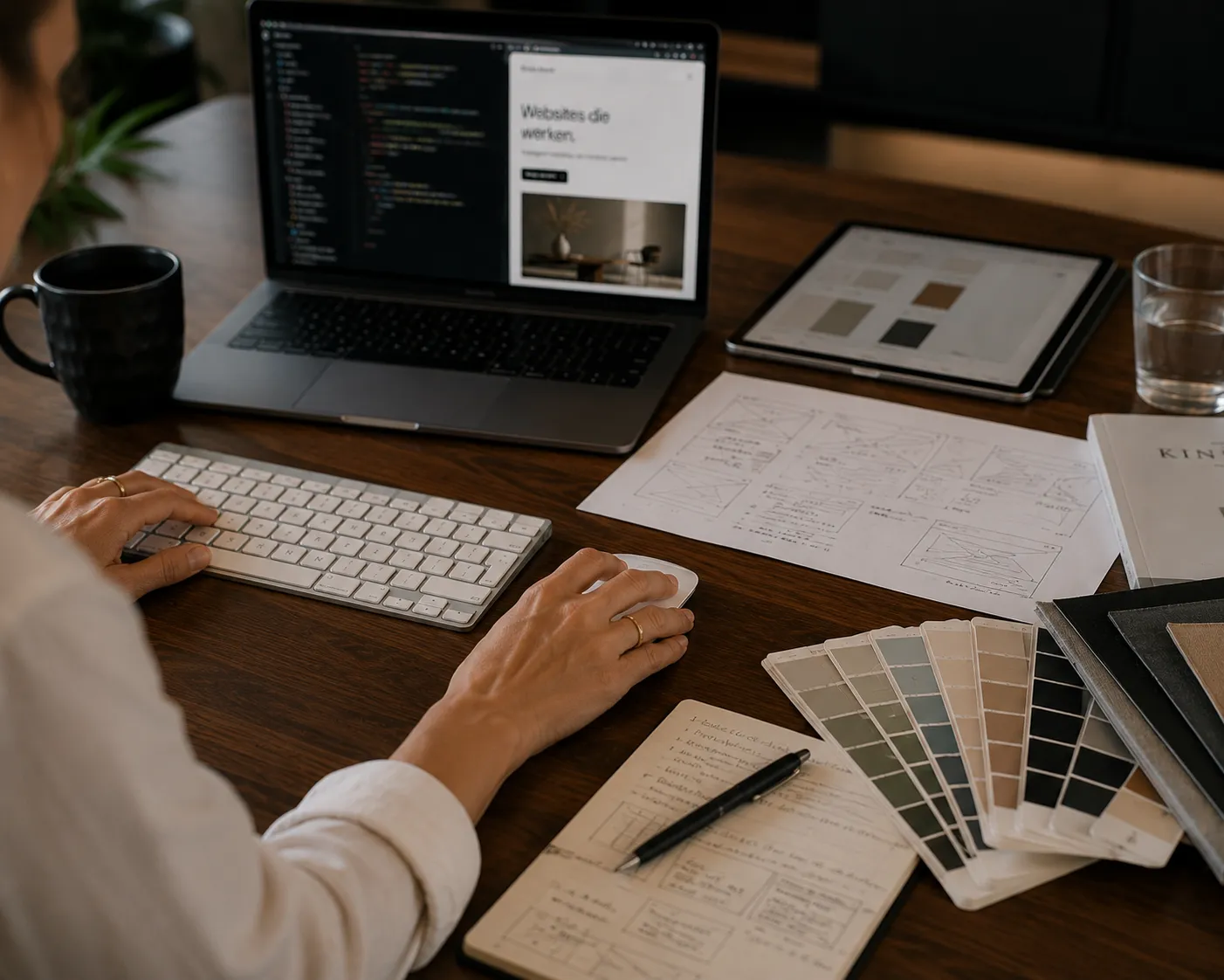 Kleurstalen en wireframes tijdens een brandingtraject – grafisch ontwerp Antwerpen