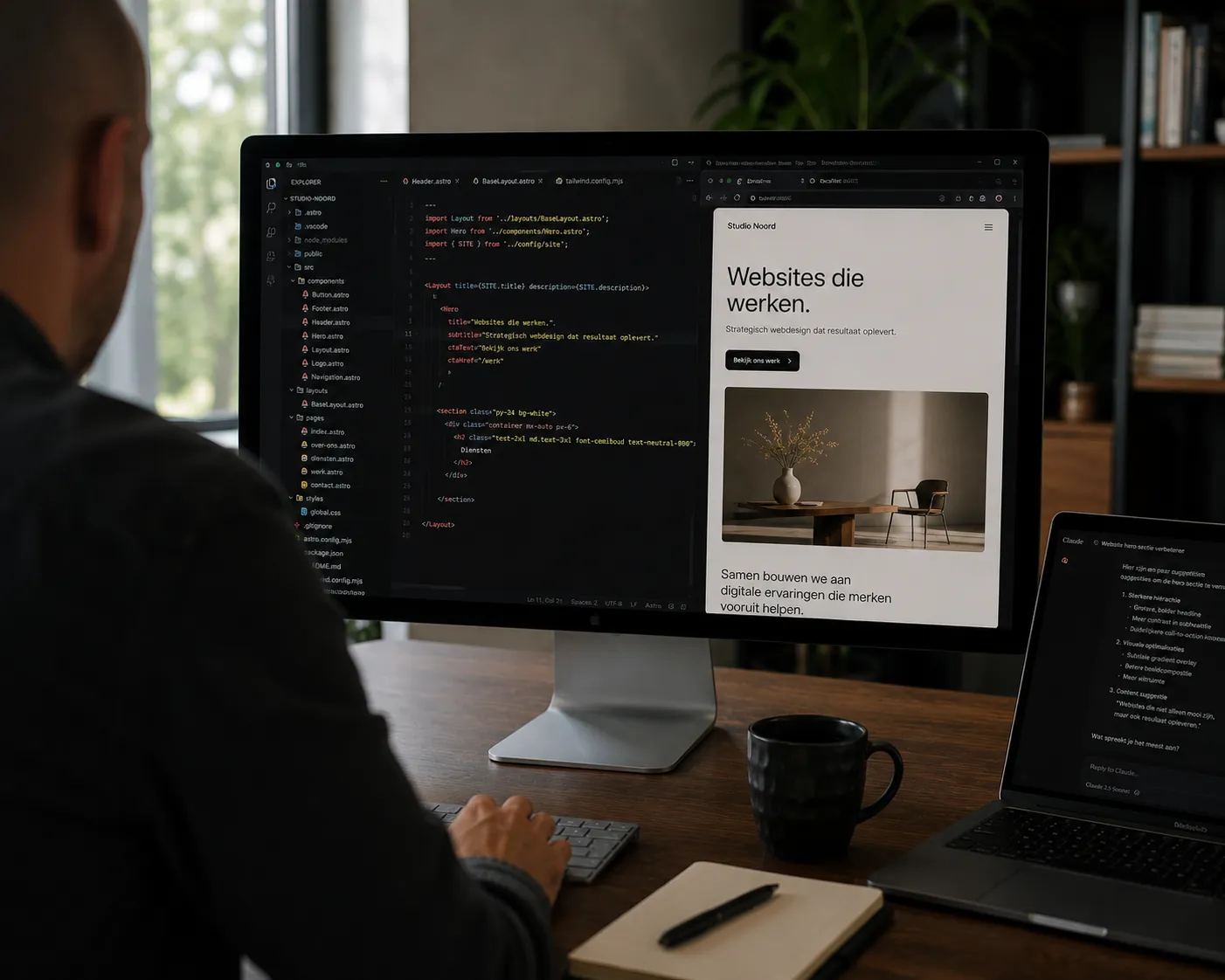 Webdesigner in Antwerpen bouwt een website op maat op zijn werkplek