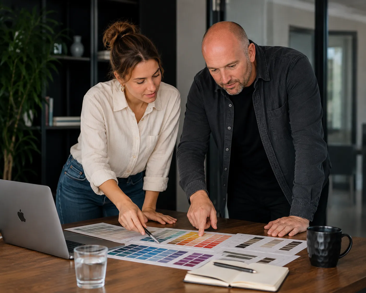 Webdesigner Antwerpen in overleg met klant over design en kleurgebruik
